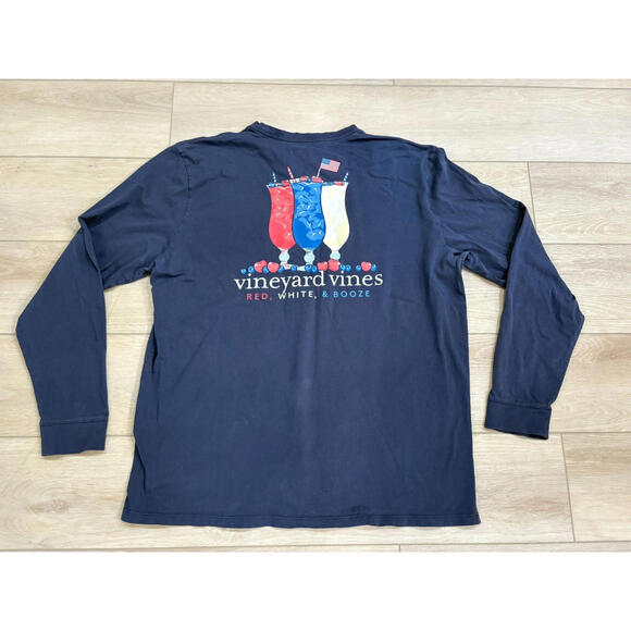 Vineyard Vines Other - Vineyard Vines Long Sleeve Shirt Men’s XL Navy Red, White & Booze Patriotic Tee